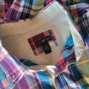 Club Room Men XXL Madras Plaid Shirt 100% Cotton Button Down Collar Long Sleeve